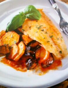 Πέρκα με Μελιτζάνες & Πατάτες στο Φούρνο Βέφα Αλεξιάδου